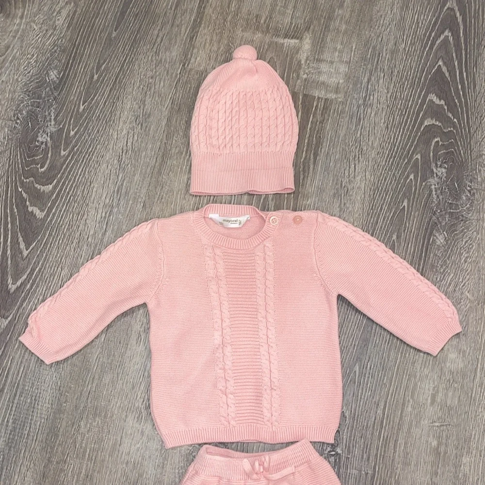 Mayoral Pink Knit Sweater Three Piece Matching Set